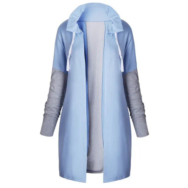 2017 Larger Size Women Irregular Hem Tie Collar Sweatshirt Casual Knitted Patchwork Female Zip-up Coat Fashion Outwear Plus size