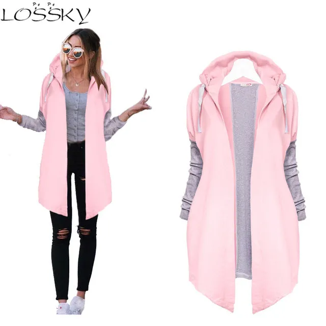 2017 Larger Size Women Irregular Hem Tie Collar Sweatshirt Casual Knitted Patchwork Female Zip-up Coat Fashion Outwear Plus size