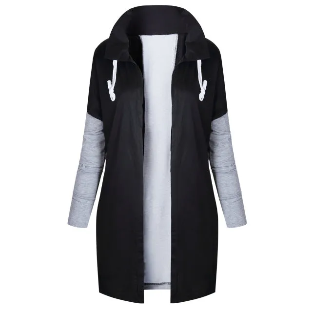 2017 Larger Size Women Irregular Hem Tie Collar Sweatshirt Casual Knitted Patchwork Female Zip-up Coat Fashion Outwear Plus size