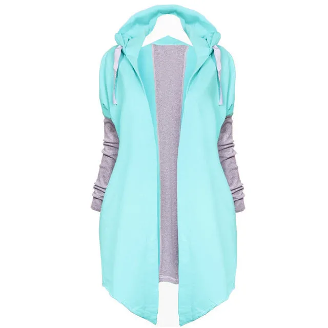 2017 Larger Size Women Irregular Hem Tie Collar Sweatshirt Casual Knitted Patchwork Female Zip-up Coat Fashion Outwear Plus size