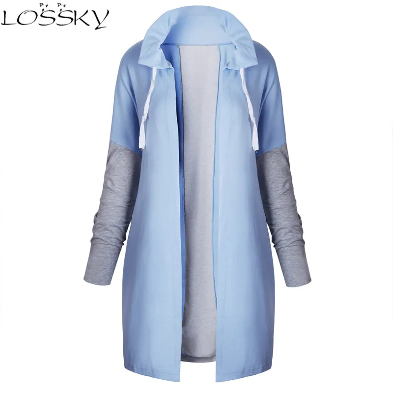 2017 Larger Size Women Irregular Hem Tie Collar Sweatshirt Casual Knitted Patchwork Female Zip-up Coat Fashion Outwear Plus size