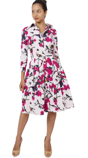 Audrey Dress Shirt Collar 3/4 Sleeve Regular Cotton Stretch (Rose Butterfly)
