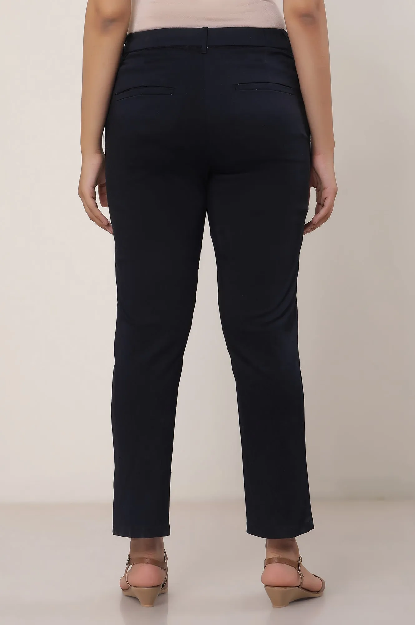Black Solid Cotton Blend Slim Pants
