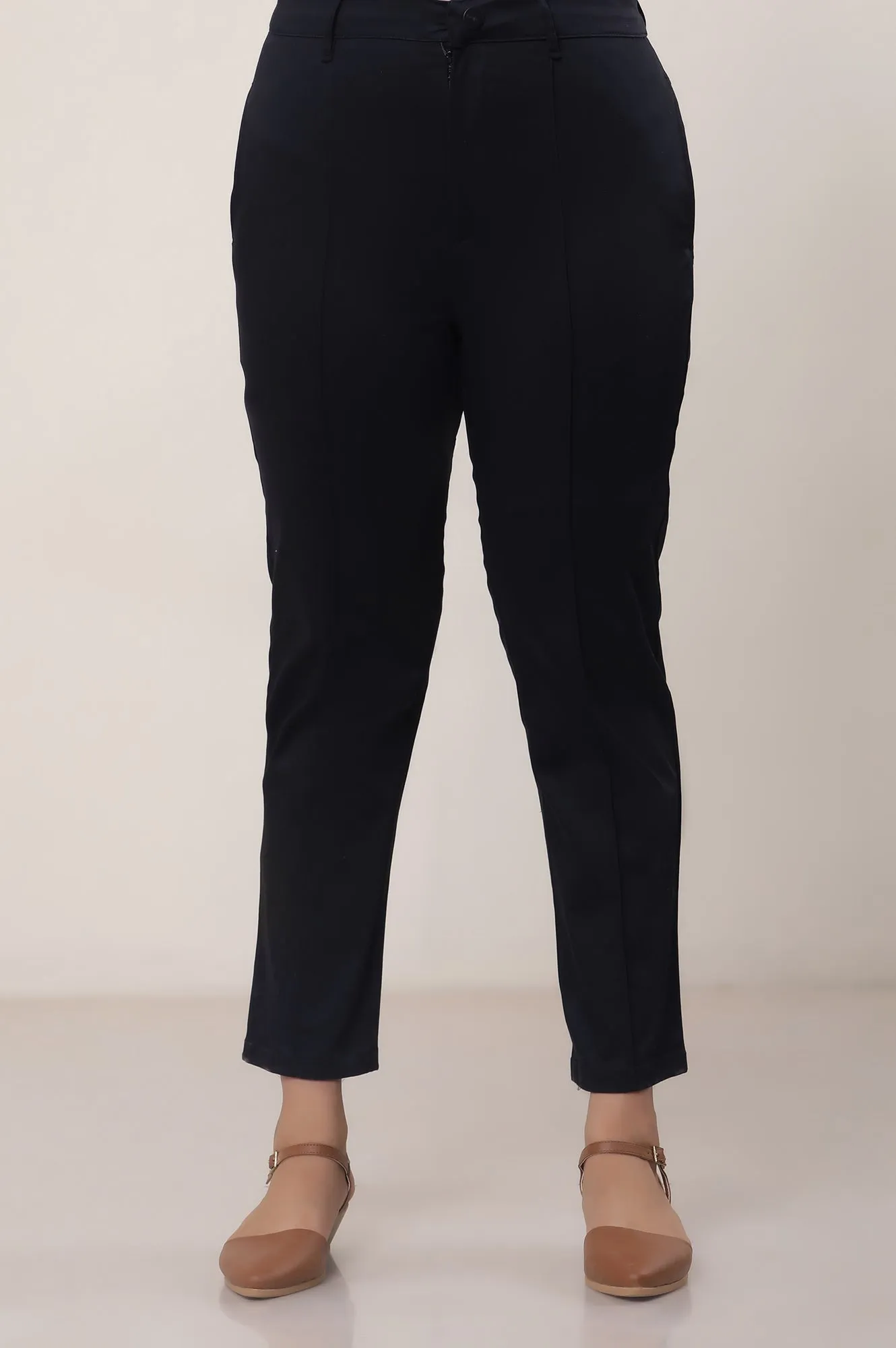 Black Solid Cotton Blend Slim Pants