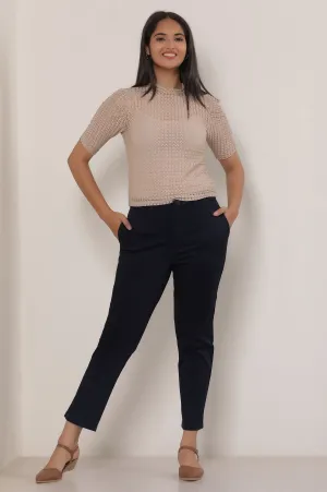 Black Solid Cotton Blend Slim Pants