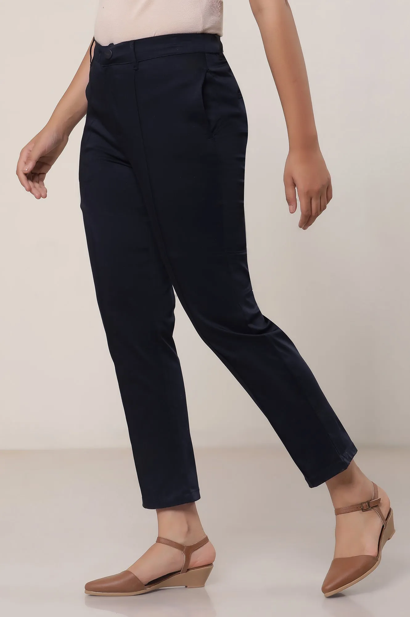 Black Solid Cotton Blend Slim Pants