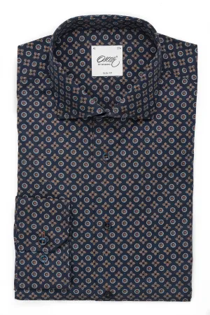 Blue medallion printed regular fit shirt