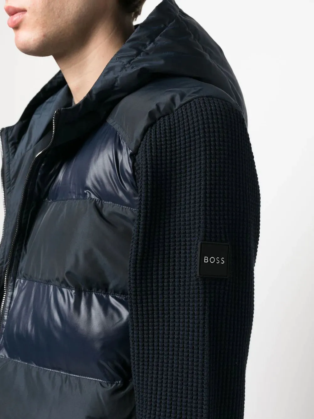 BOSS Panelled Padded Jacket Navy Blue