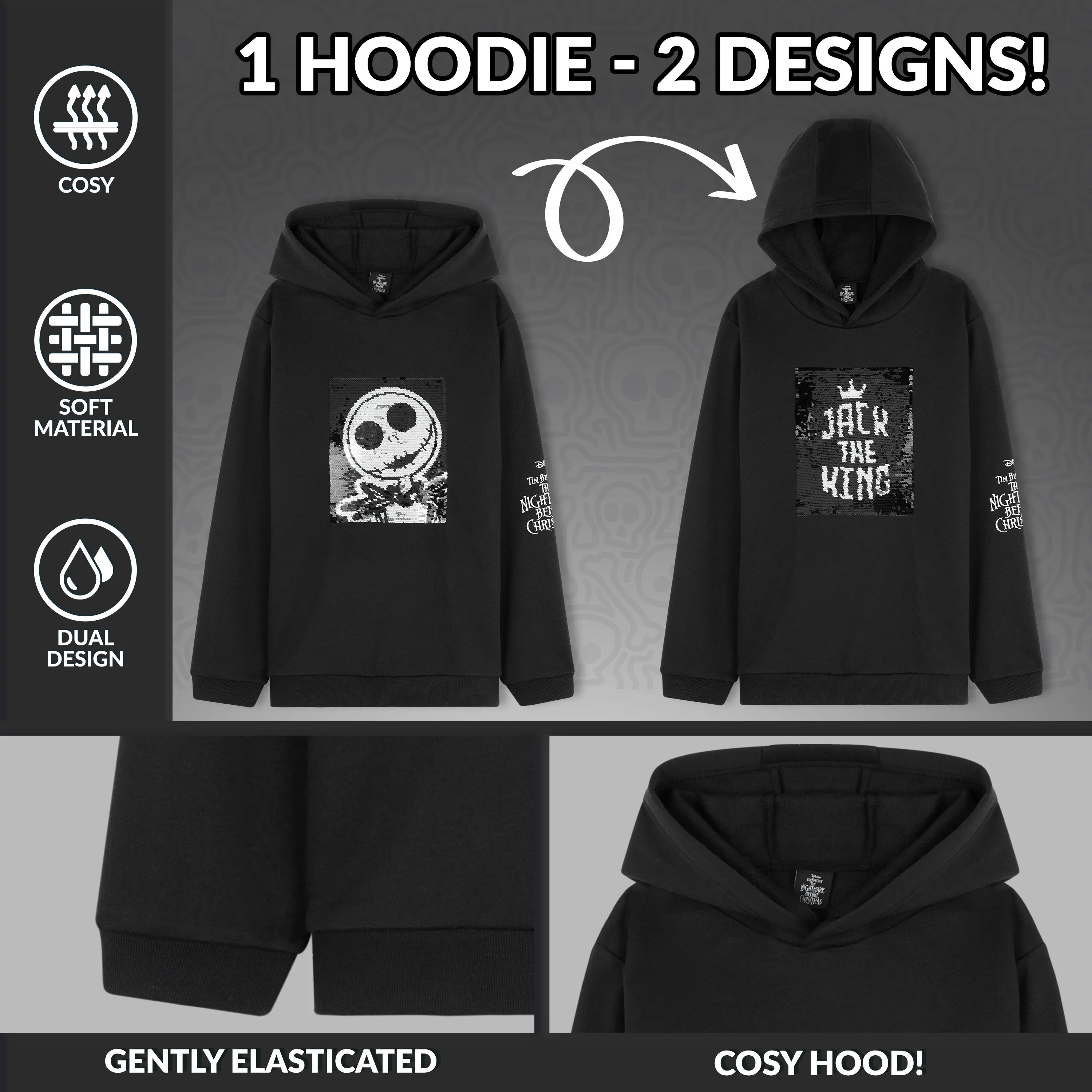 Disney Jack Skeleton Hoodie for Girls, Teens Warm Hooded Sweatshirt Long Sleeve