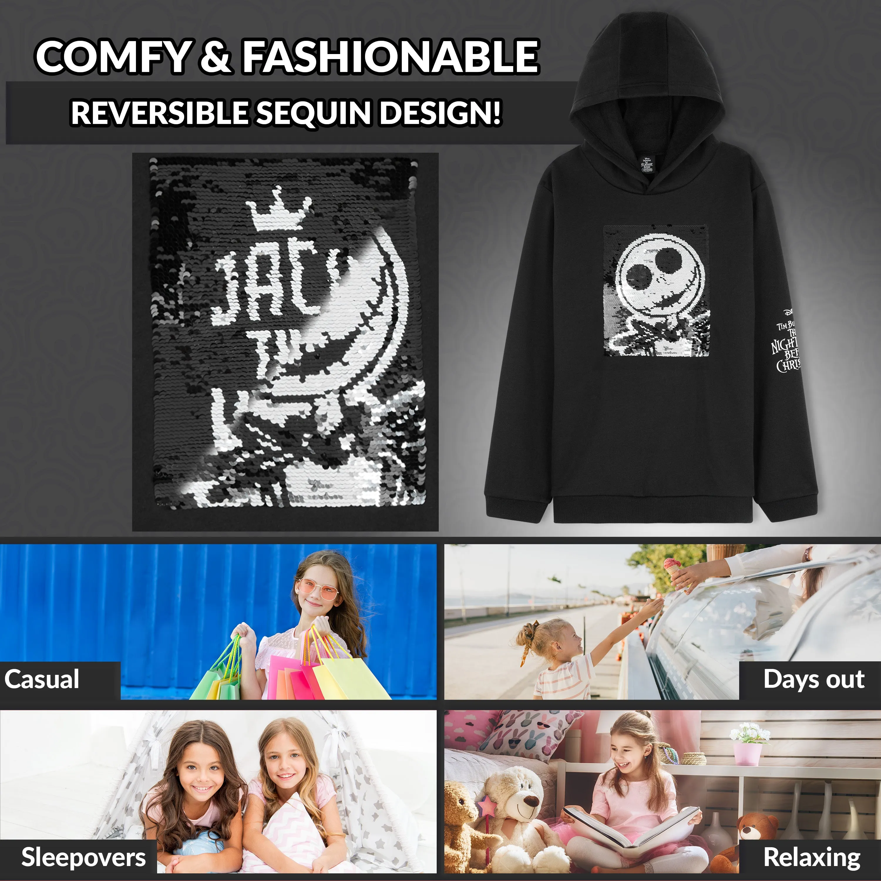 Disney Jack Skeleton Hoodie for Girls, Teens Warm Hooded Sweatshirt Long Sleeve