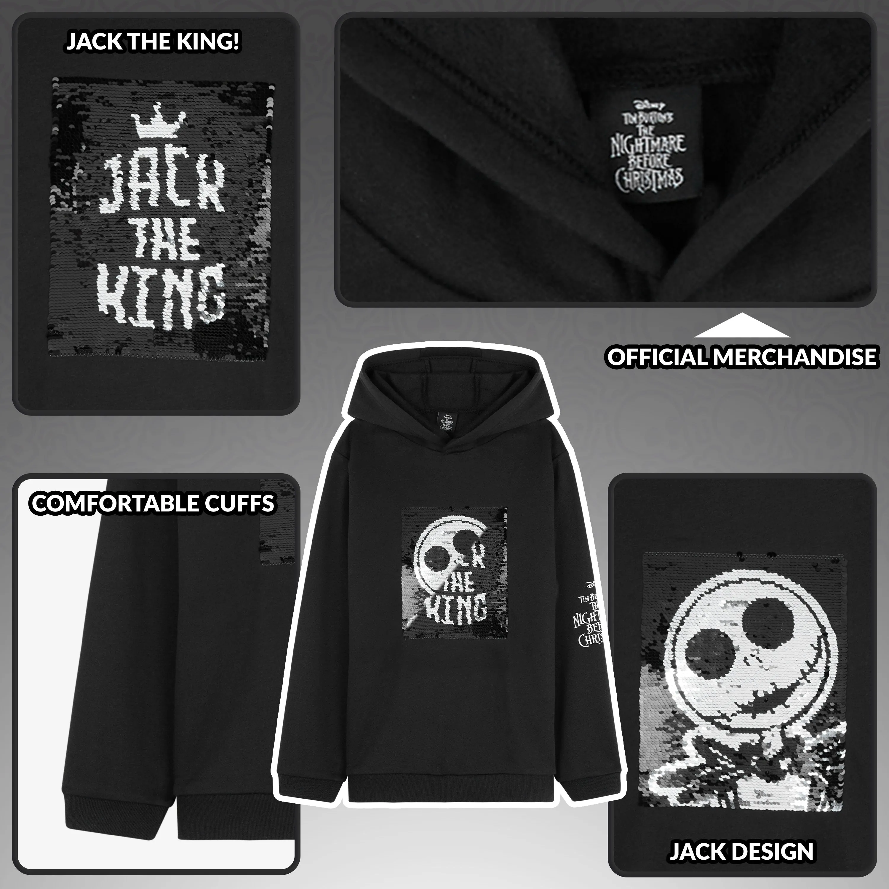 Disney Jack Skeleton Hoodie for Girls, Teens Warm Hooded Sweatshirt Long Sleeve