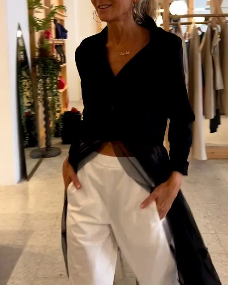 Fashionable Flowy Mesh Long Shirt