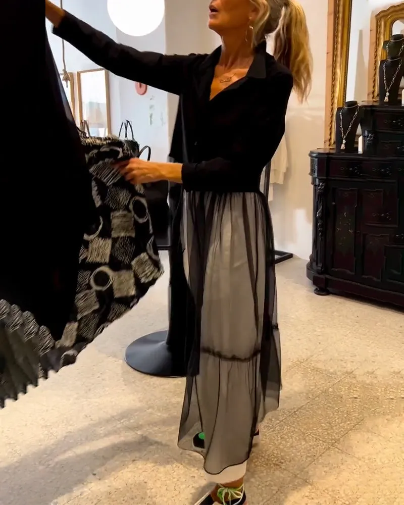 Fashionable Flowy Mesh Long Shirt