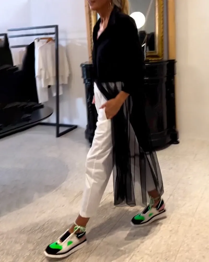 Fashionable Flowy Mesh Long Shirt