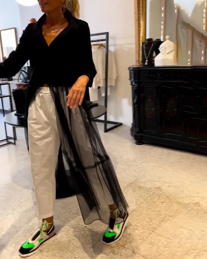 Fashionable Flowy Mesh Long Shirt