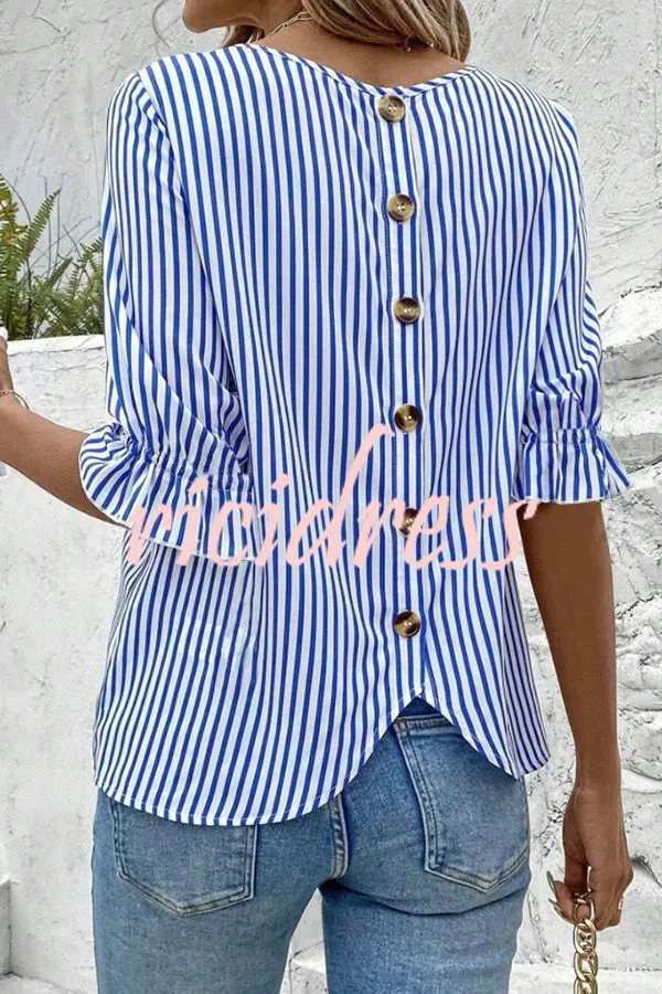Fashionable Striped Printed Button Half Sleeve Casual Shirt