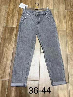 Grey Turn up Denim Jeans with Silver Stud Pocket Detail (10P.PACK)