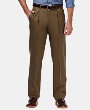 Haggar Mens Classic fit Casual Khaki Pants 34 / 30 Brown Solid