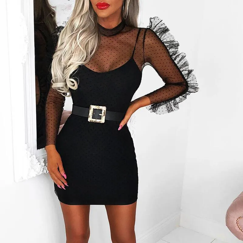 High Neck T-shirts Belt Short Skirt Set