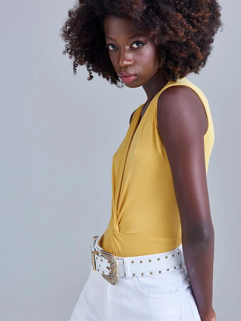 Iconic Sleeveless Bodysuit with Snaps - Yellow