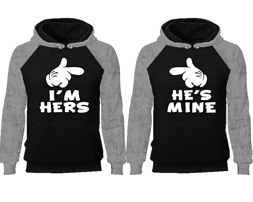 I'm Hers & He's Mine Couple Matching Raglan Hoodies – Comfortable Unisex Pullover | Sold Separately in Sizes & Colors