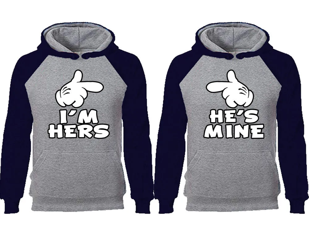 I'm Hers & He's Mine Couple Matching Raglan Hoodies – Comfortable Unisex Pullover | Sold Separately in Sizes & Colors