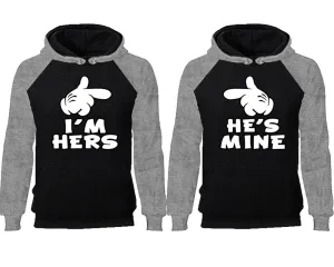 I'm Hers & He's Mine Couple Matching Raglan Hoodies – Comfortable Unisex Pullover | Sold Separately in Sizes & Colors