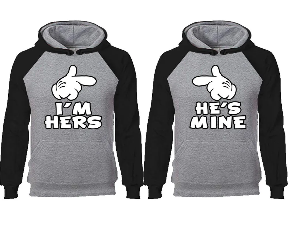 I'm Hers & He's Mine Couple Matching Raglan Hoodies – Comfortable Unisex Pullover | Sold Separately in Sizes & Colors