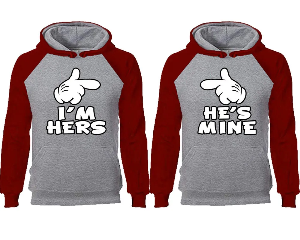 I'm Hers & He's Mine Couple Matching Raglan Hoodies – Comfortable Unisex Pullover | Sold Separately in Sizes & Colors