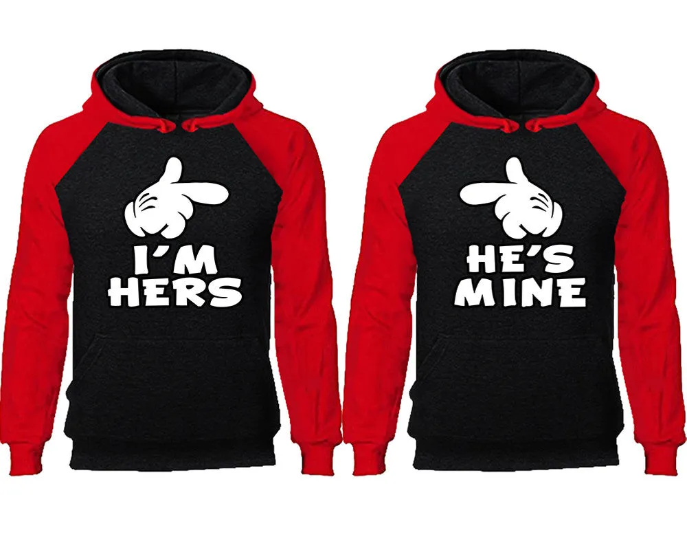 I'm Hers & He's Mine Couple Matching Raglan Hoodies – Comfortable Unisex Pullover | Sold Separately in Sizes & Colors