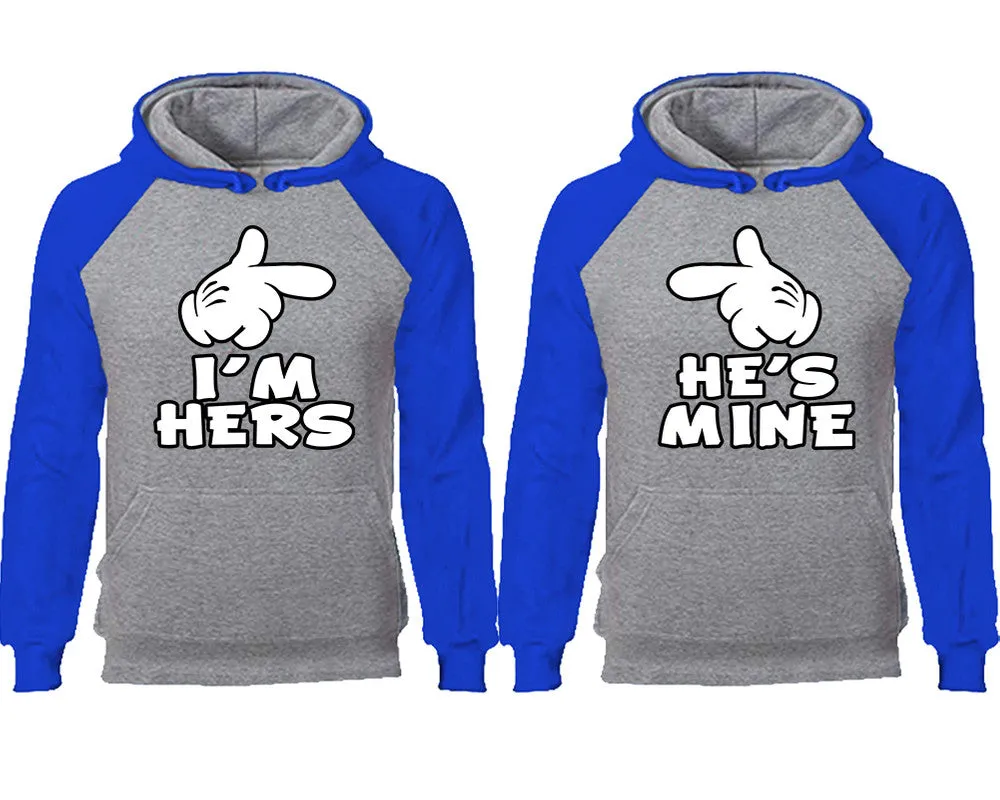 I'm Hers & He's Mine Couple Matching Raglan Hoodies – Comfortable Unisex Pullover | Sold Separately in Sizes & Colors