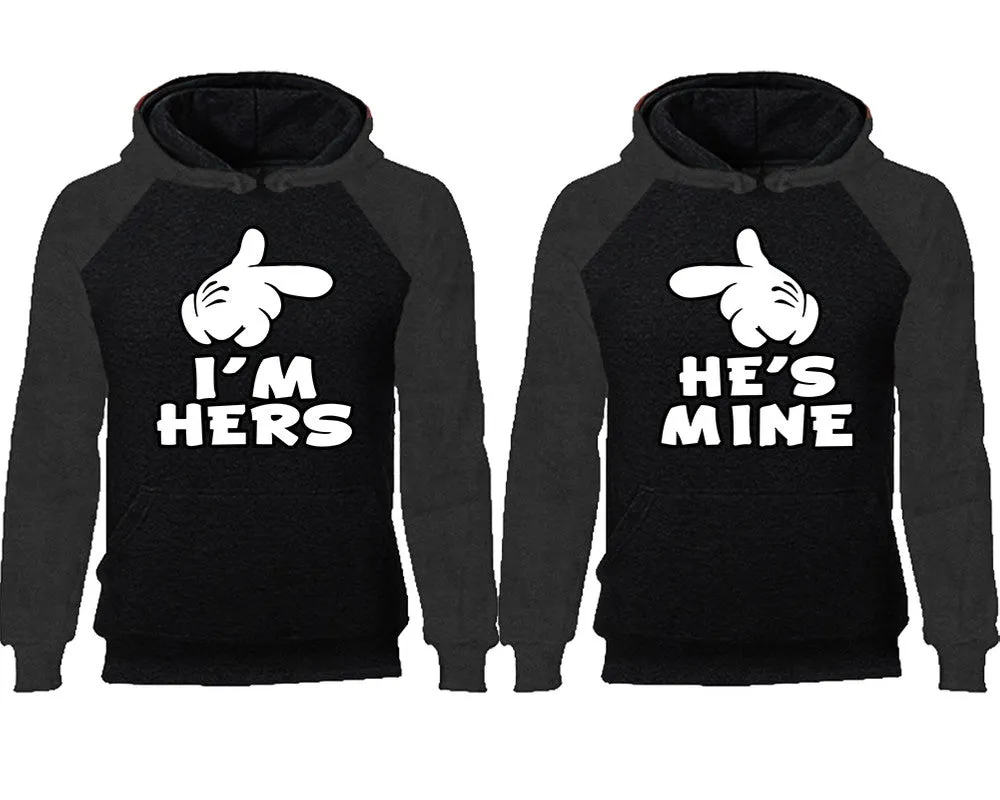 I'm Hers & He's Mine Couple Matching Raglan Hoodies – Comfortable Unisex Pullover | Sold Separately in Sizes & Colors