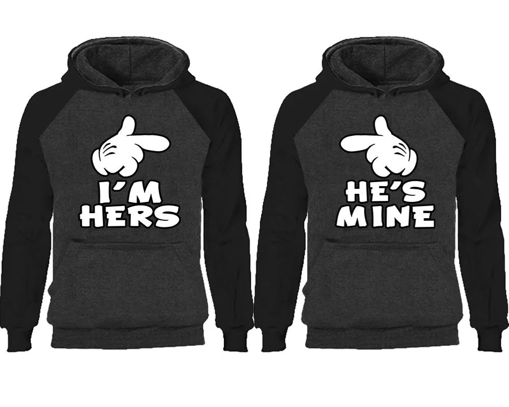 I'm Hers & He's Mine Couple Matching Raglan Hoodies – Comfortable Unisex Pullover | Sold Separately in Sizes & Colors