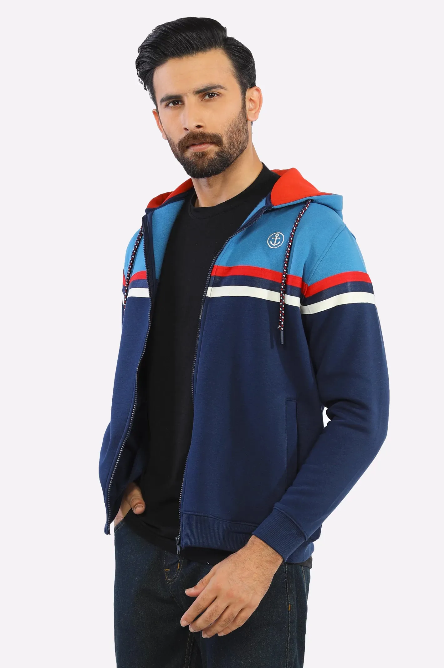 Indigo Knitted Pullover Hoodie for Men