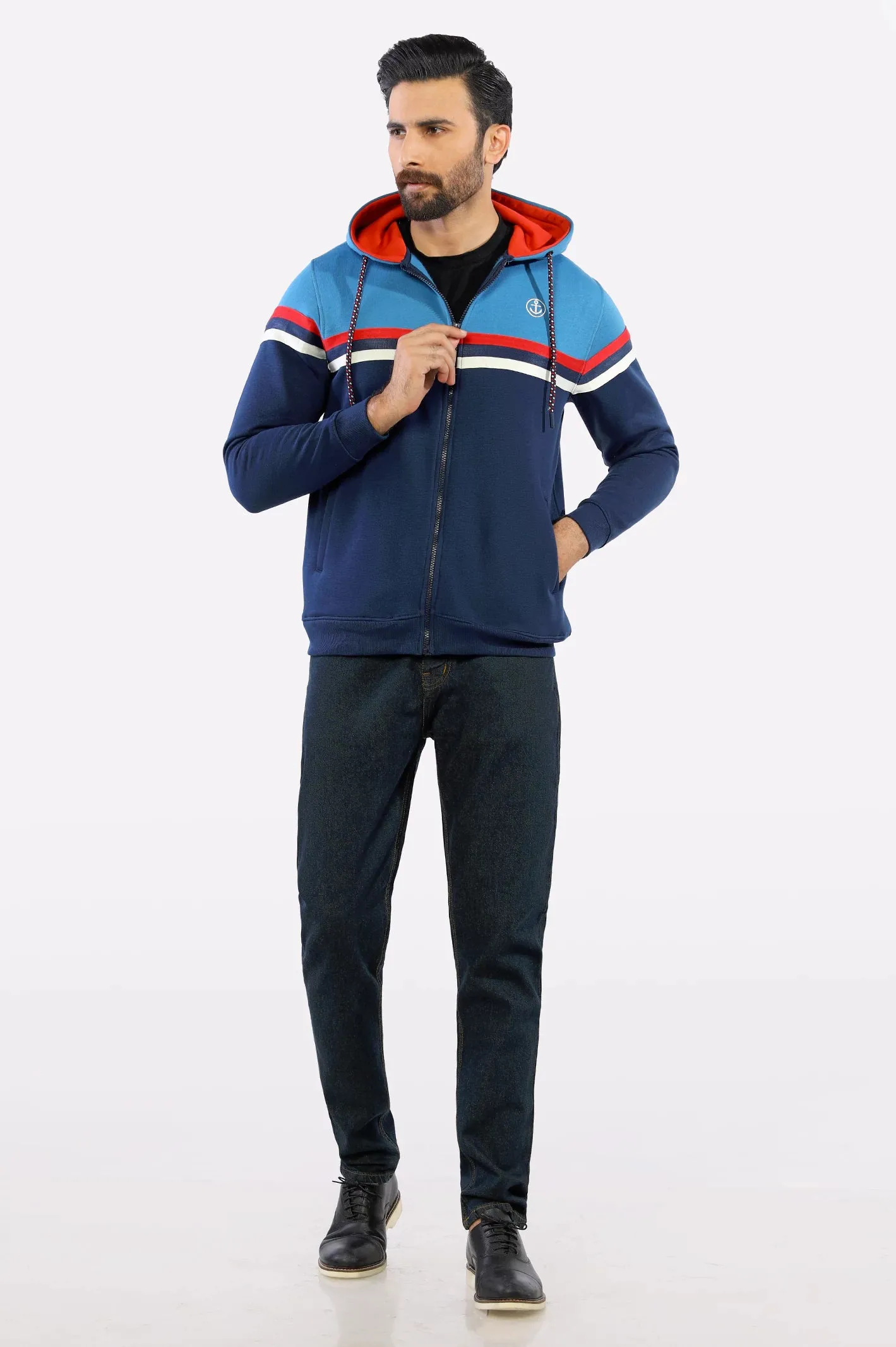 Indigo Knitted Pullover Hoodie for Men