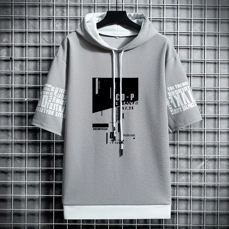 Japan Style Men Hoodies Fashion Streetwear Short Sleeve Hooded