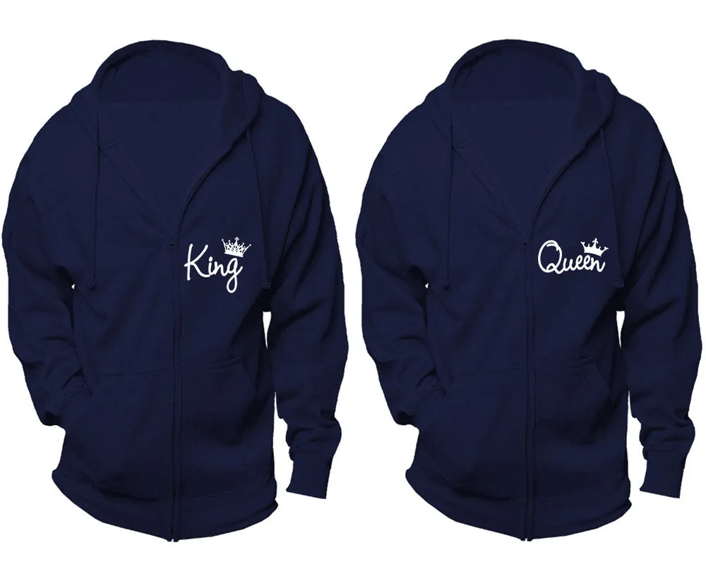 King & Queen Couple Matching Zipper Hoodies – Unisex, Sold Separately in All Sizes, Stylish and Comfortable