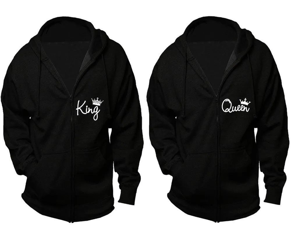 King & Queen Couple Matching Zipper Hoodies – Unisex, Sold Separately in All Sizes, Stylish and Comfortable