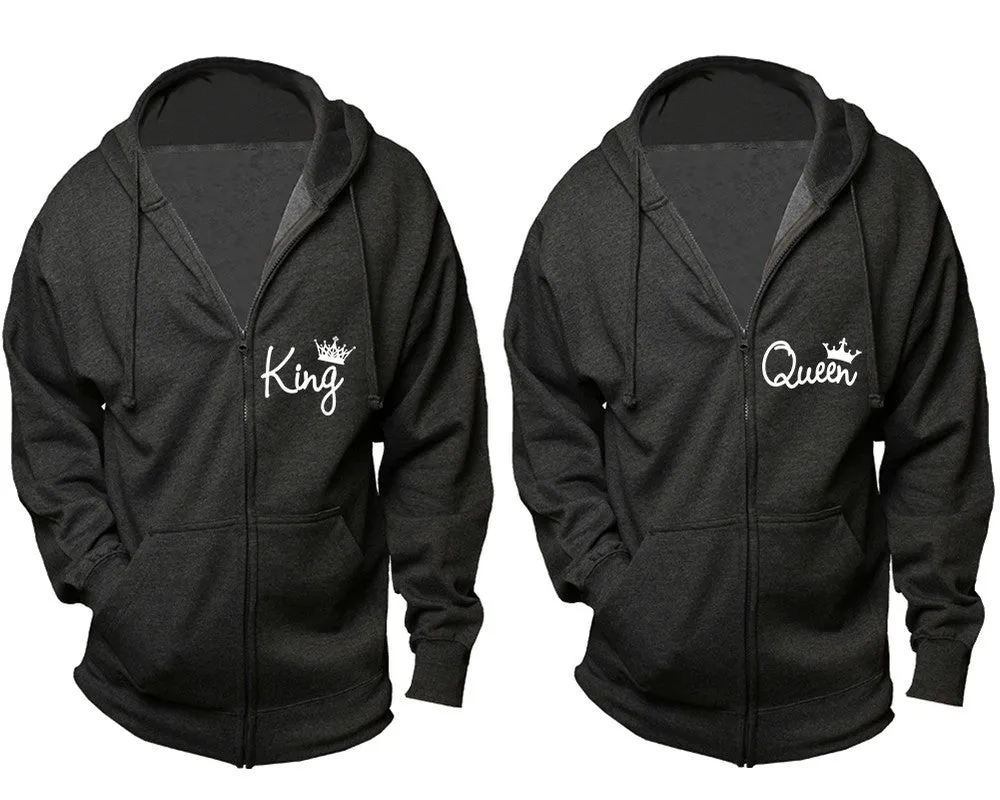 King & Queen Couple Matching Zipper Hoodies – Unisex, Sold Separately in All Sizes, Stylish and Comfortable