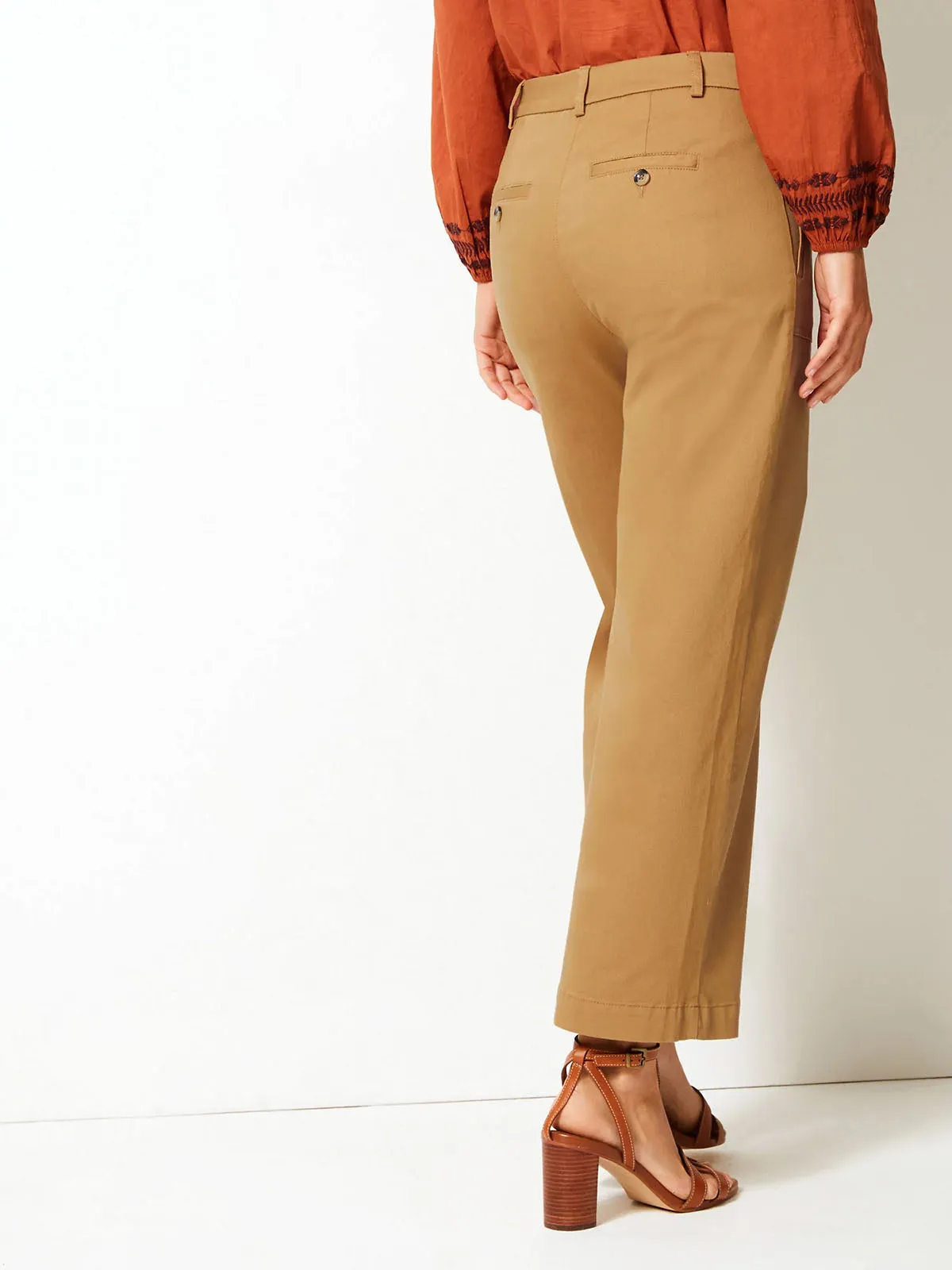 Ladies Camel Cotton Rich Wide Leg Utility Style Trousers