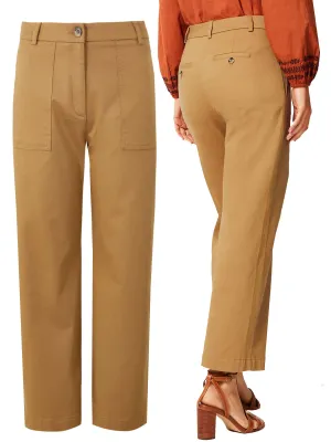 Ladies Camel Cotton Rich Wide Leg Utility Style Trousers