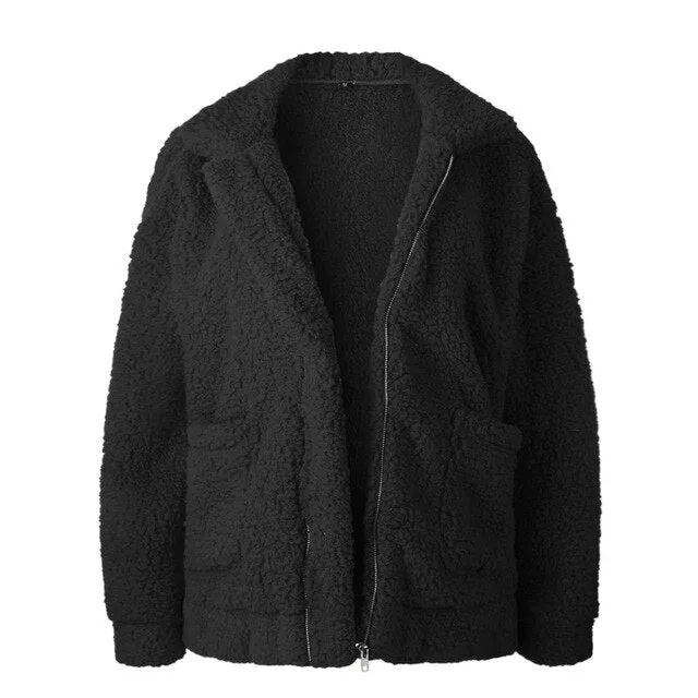 Lambs wool Coat Warm Thick Teddy Coat Female Casual Overcoat Oversize Outerwear