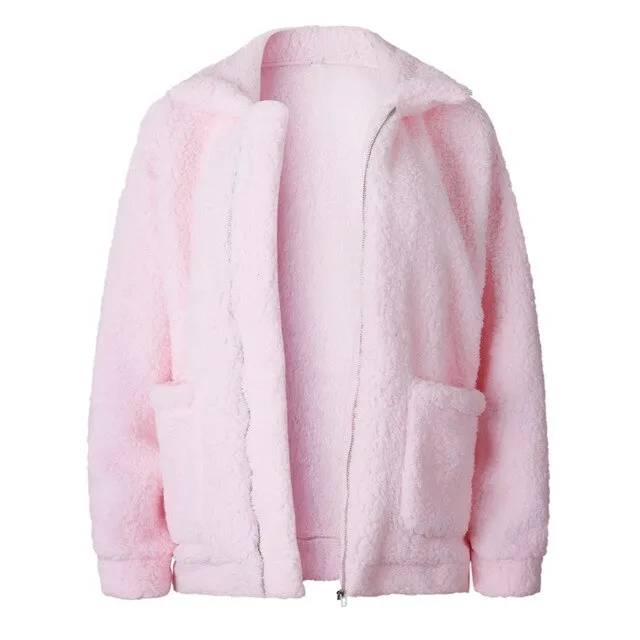 Lambs wool Coat Warm Thick Teddy Coat Female Casual Overcoat Oversize Outerwear