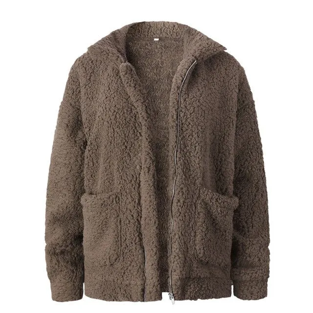 Lambs wool Coat Warm Thick Teddy Coat Female Casual Overcoat Oversize Outerwear