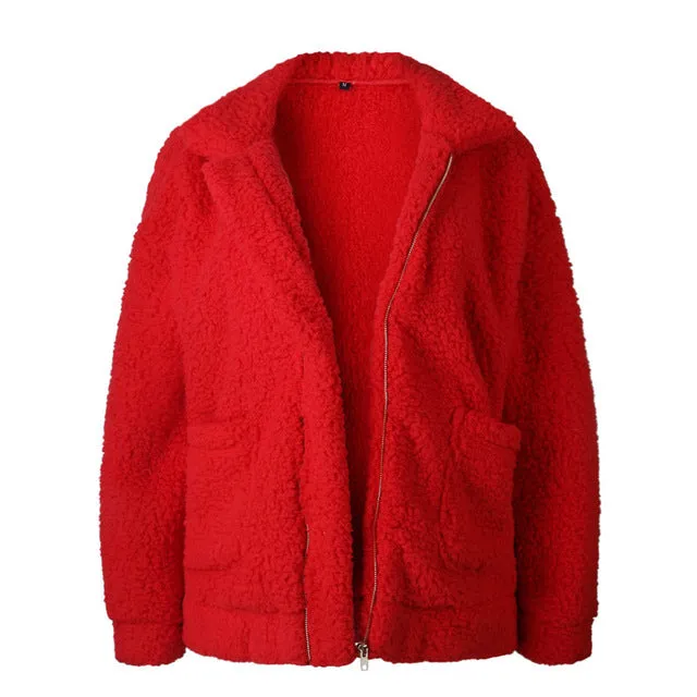 Lambs wool Coat Warm Thick Teddy Coat Female Casual Overcoat Oversize Outerwear