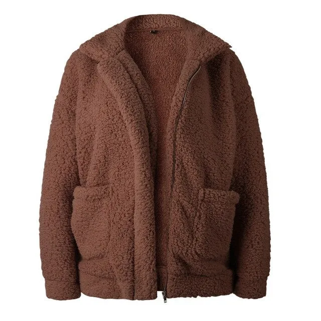 Lambs wool Coat Warm Thick Teddy Coat Female Casual Overcoat Oversize Outerwear