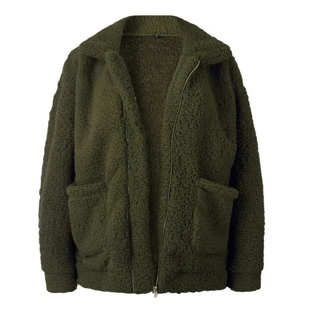 Lambs wool Coat Warm Thick Teddy Coat Female Casual Overcoat Oversize Outerwear