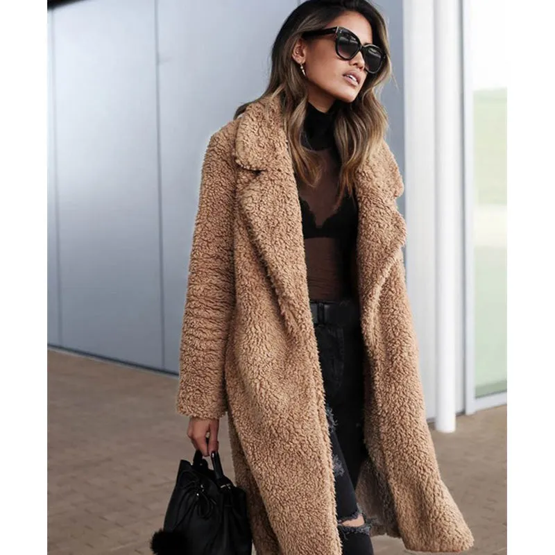 Lambs wool Coat  Winter Thick X-Long Teddy Coat Women High Street Oversize Teddy Jackets and Coats Lad