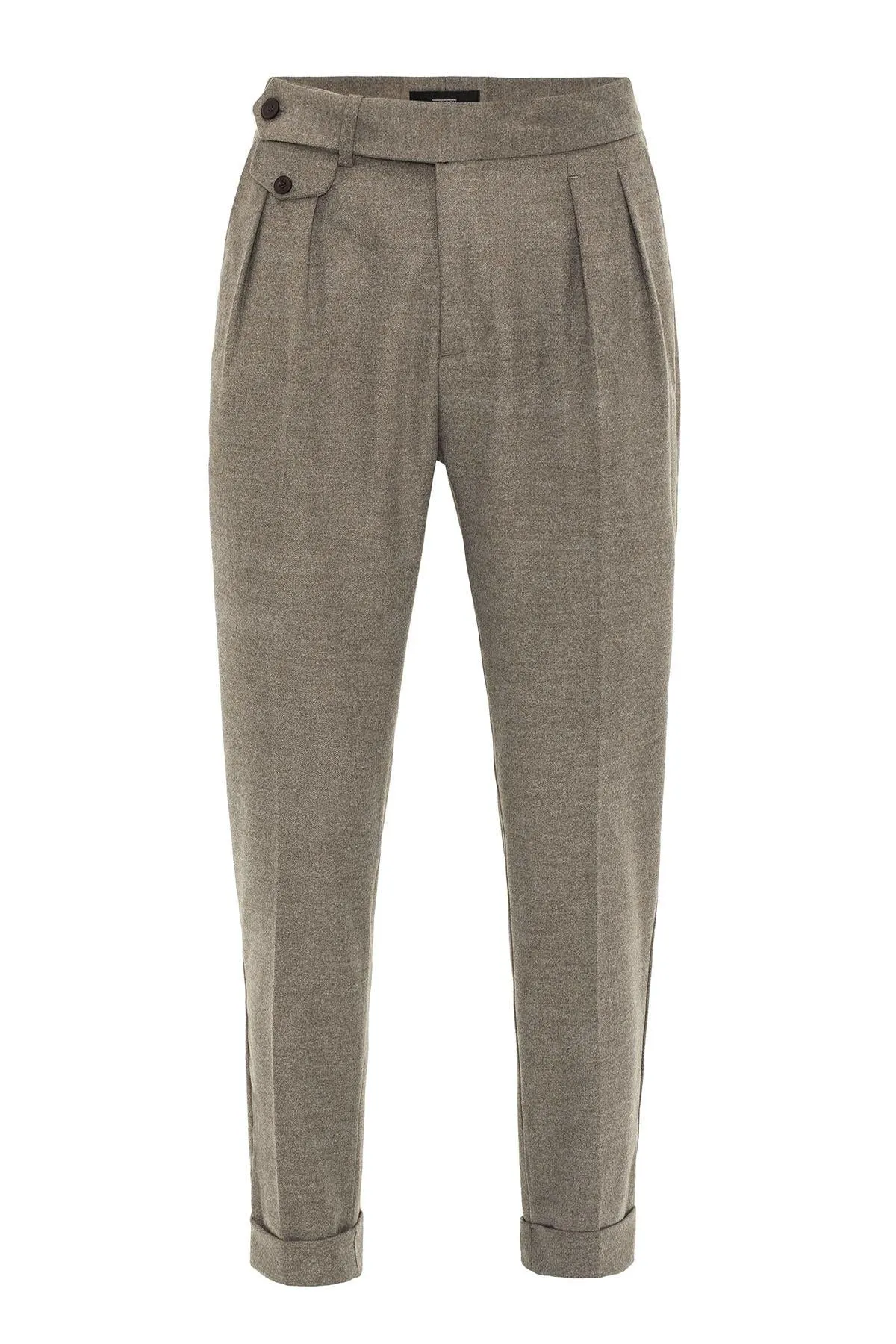 Light Brown High-Waisted Pleated Technical Men's Trousers - Wessi