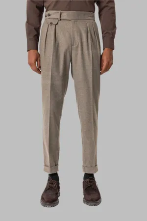 Light Brown High-Waisted Pleated Technical Men's Trousers - Wessi